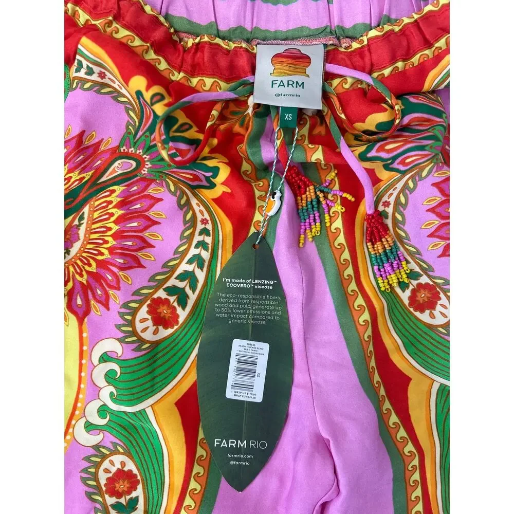 NWT FARM Rio Multicolor Beach Toucans Scarf Straight Leg Pants XS - Picture 6 of 16